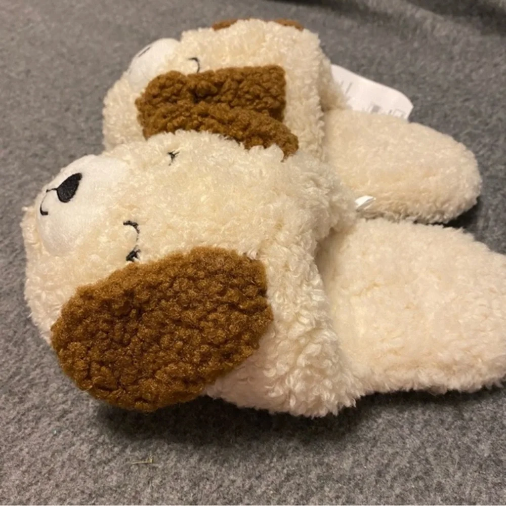 Wonder‎ Nation Slippers Girls Size 2-3 Dog Slip On/Off Fuzzy Loafer New
